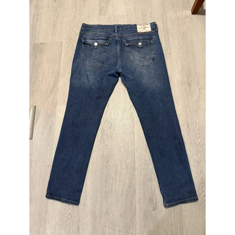 True Religion Men’s Relaxed Skinny Mid Rise Dark Wash Blue Denim Jeans Size 36